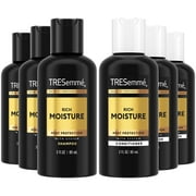 TRESemmé Travel Essentials, Rich Moisture Shampoo 3-Pack + Conditioner 3-Pack – Moisturizing Hair Care with Hyaluronic Acid, Paraben-Free, 3 Oz Ea