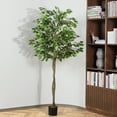 thumbnail image 2 of Artificial Tree, 7ft Fake Ficus Tree, Faux Plastic Ficus Plant in Pot with Durable Plastic Trunk, Fake Silk Plant for Home Decor Office House Living Room Indoor Outdoor, 2 of 7