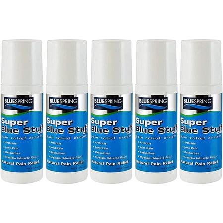BlueSpring Natural Pain Relief roll on Super Blue Stuff with Emu Oil- Pain relief cream Anti Inflammatory Analgesic Cream for Back, Knee, Joint, Muscle, Arthritis, and neck Pain Relief-3 Oz(Pack of 5)