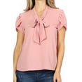 thumbnail image 5 of Women's Casual Petal Sleeve Bow Tie Neck Short Sleeve Blouse Top, 5 of 6