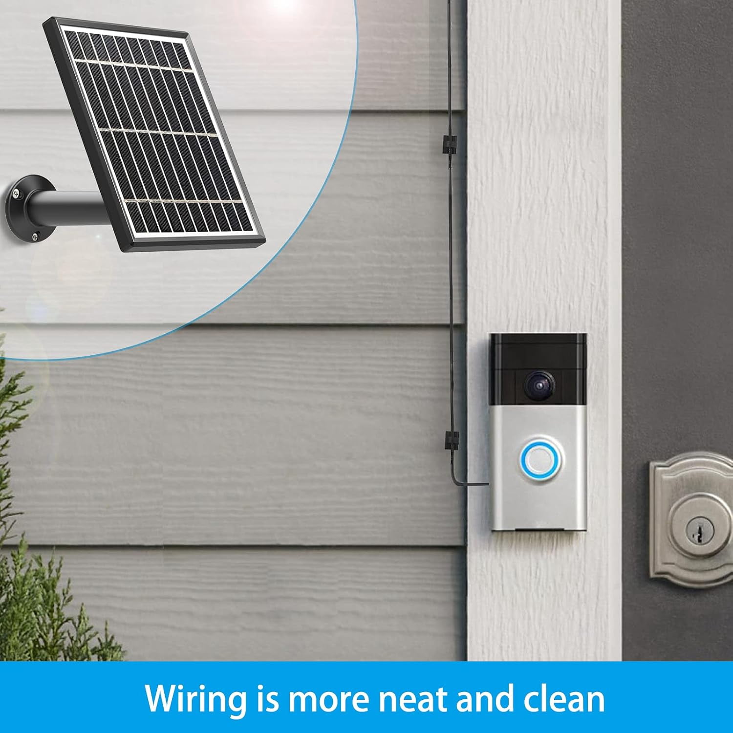 Solar Panel Compatible with Video Doorbell 3/3 Plus/4, Waterproof Charge Continuously,Includes Secure Wall Mount, 5.0M/16 ft Power Cable
