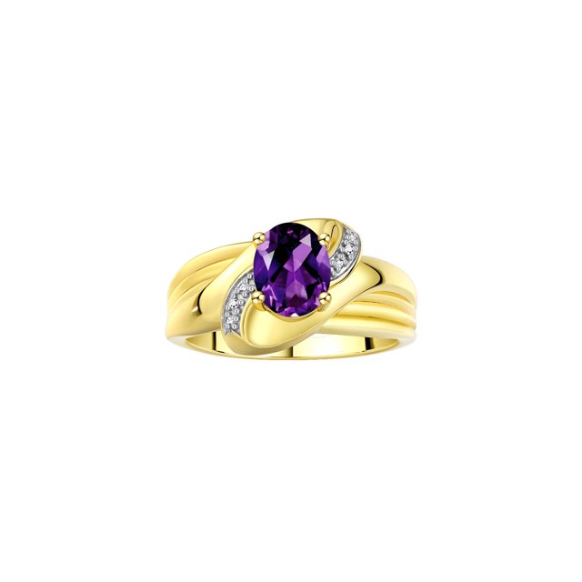 RYLOS Bagues pour Femmes Bague en Or Jaune 14K Pierre Précieuse Ovale 9x7 mm et Diamants Design Classique Améthyste de Février Bijoux pour Femmes Taille 8