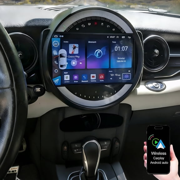 Dexico 4G 64G Car Radio Stereo for BMW Mini Cooper R56 2007-2014, 9 inch Touch Screen Head Unit with Wireless CarPlay Android Auto Bluetooth WiFi GPS RDS FM SWC Backup Camera