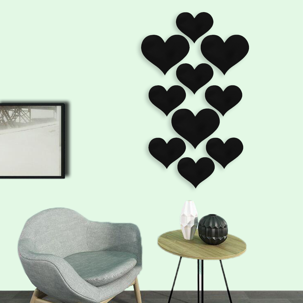 Self Adhesive 3D Heart Mirror Background Wall Sticker Decal Living Room Bedroom