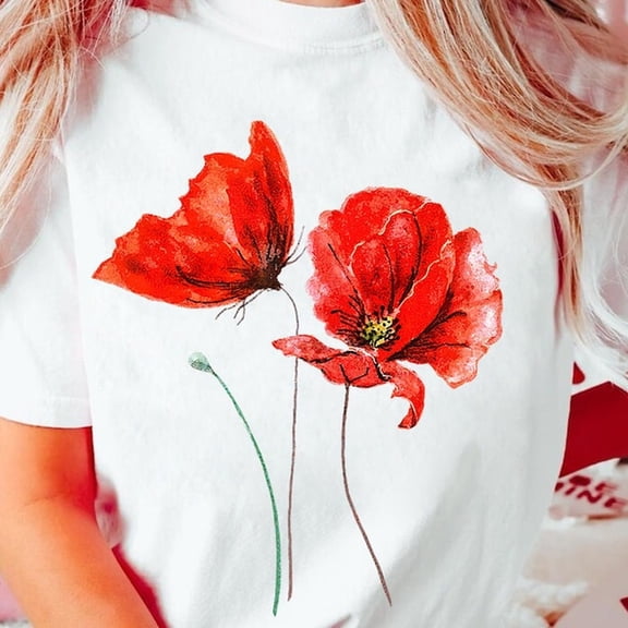 Red Poppy Flower S1Hirt Watercolor Floral T1EE, B1OtaniC1Al Garden Top