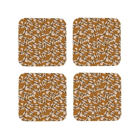 

Junzan Monkey Sloth Print Coasters for Drinks - Leather Coasters Set of 4 for Coffee Table for Housewarming/Kitchen/Bar/Decor-Square