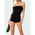 thumbnail image 2 of Gupgi Women Off Shoulder Jumpsuits Tight Fitted Sleeveless Hollow Out Layered Ruffle Knitted Shorts Romper, 2 of 7