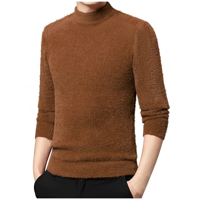 LOVZFMLL Chandails pour Hommes, Chandail Classique Uni en Acrylique à Col Roulé Côtelé, Chemise Décontractée de Mode Quotidienne pour Superposition, Hauts d'Hiver Chauds Ajustés, Vêtements d'Automne