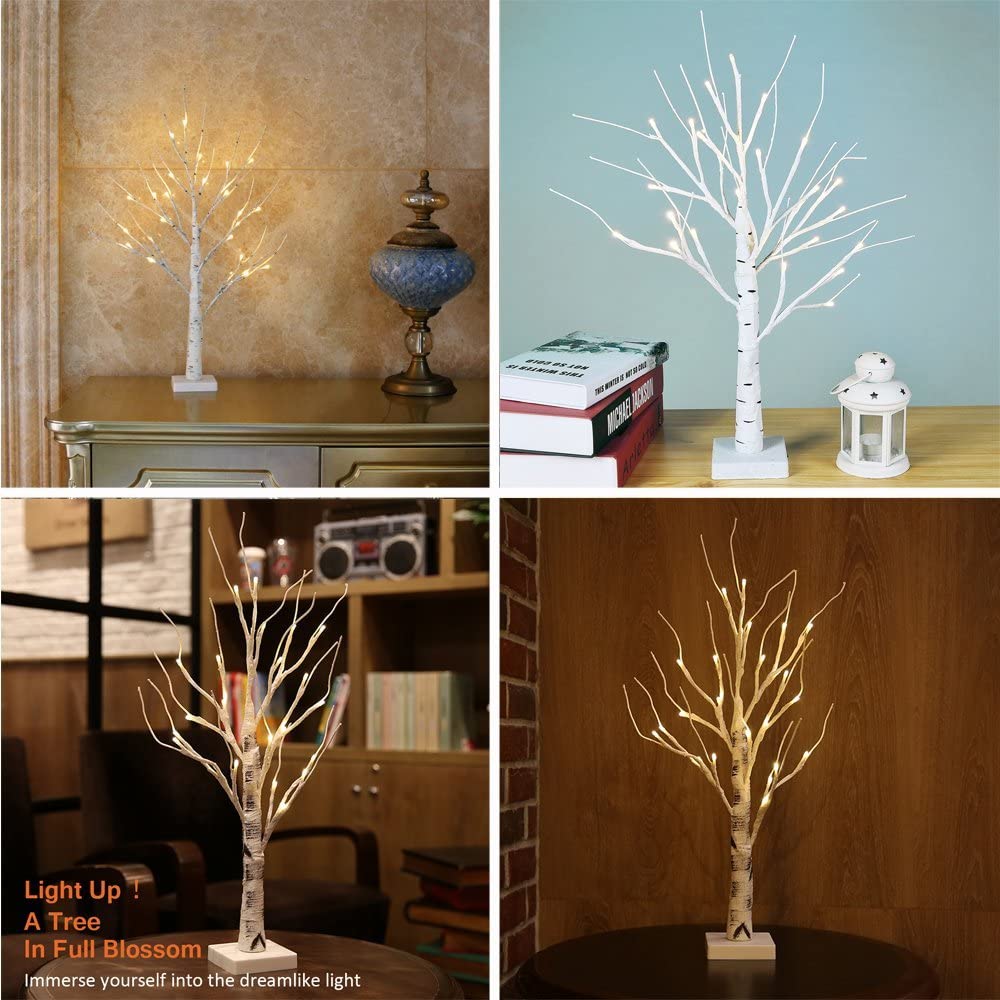 Artificial Tree Lights with Timer Table Top Tree Decor Easter Valentines Holiday Home Chiristmas Green, 18inch LED Warm White USB Battery Operated Tree Lamp Decorative Lighted Tree
