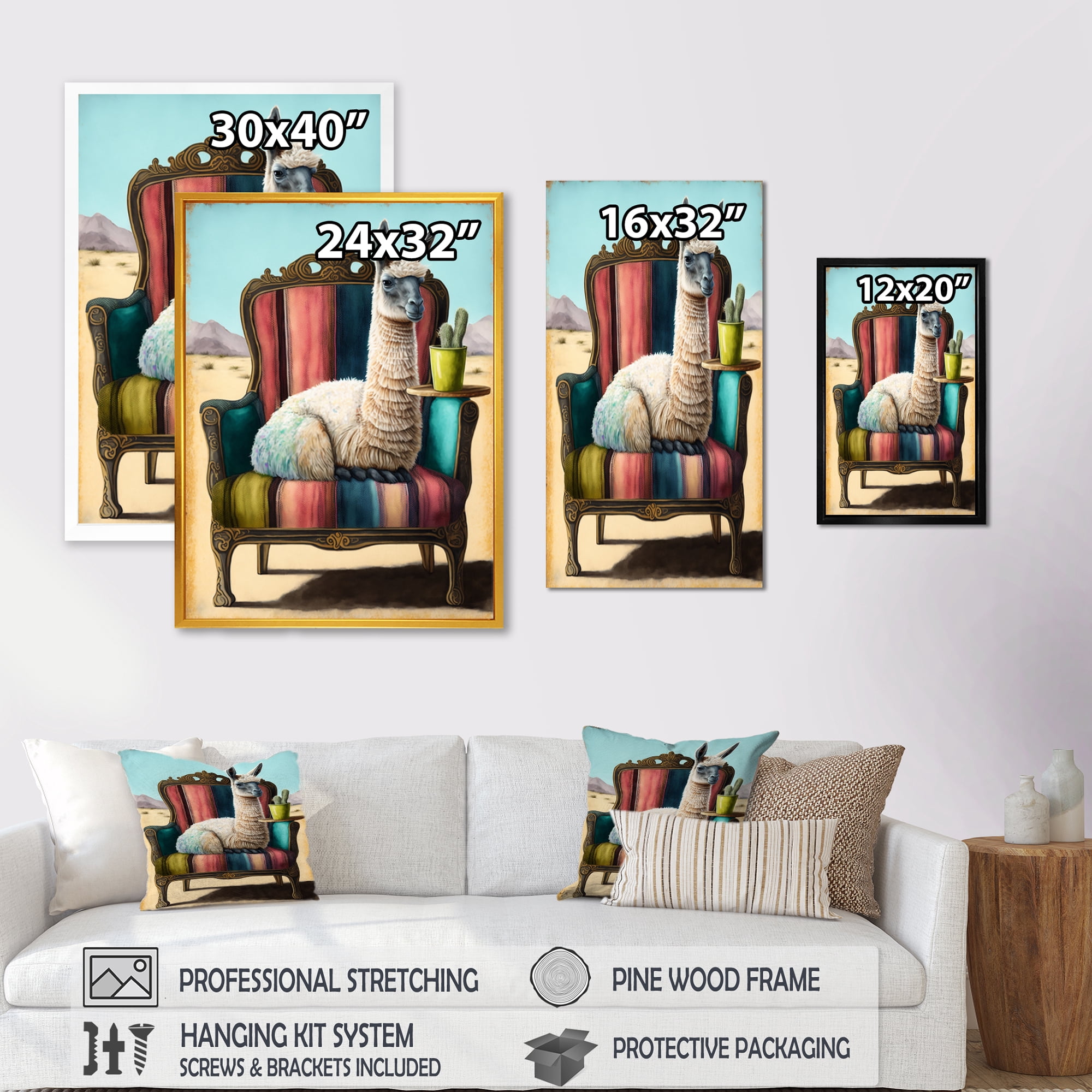 Designart Llama Sitting On Lounge Chair In The Dessert Canvas Wall Art