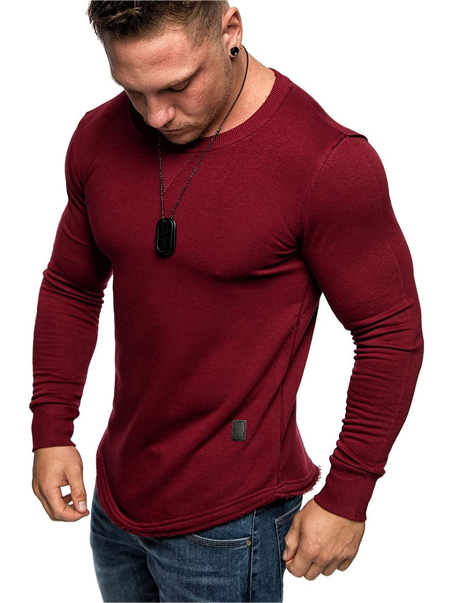 Slim Fit Long Sleeve Casual T-Shirts for Mens Sport Gym Muscle Fitness ...