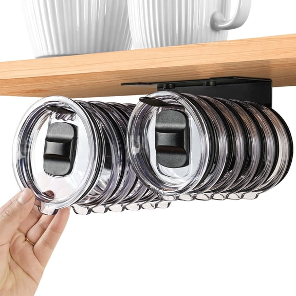 Tumbler Lid Organizer Space Saving Cup Lid Organizer Self-Adhesive or Drilling Tumbler Lid Hook for Kitchen Organizers and Storage