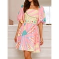 thumbnail image 4 of Women's Printed Square Neck Puff Sleeve Dress with Smocked Details Not Lined 100% Polyester Fabric Imported Casual, 4 of 8