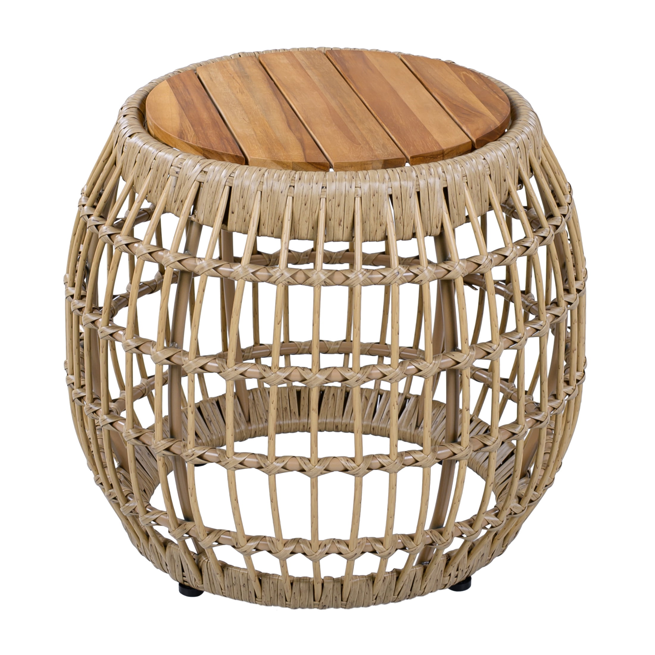Christopher Knight Home Acacia Wood Outdoor Round Accent Side Table with Wicker Base, Light Brown