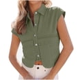 thumbnail image 2 of Short Sleeveless Jean Jacket Womens Cropped Button Denim Vests Lapel Collar Loose Denim Tops with Pockets Green L, 2 of 6