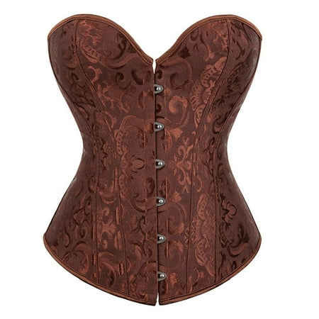 

JGGSPWM Womens Ladies Lace Up Floral Print Vest Bustier Strap Crop Tops Eyelet Vintage Fishbone Fairy Corset Top Y2k Push Up Court Coffee XL