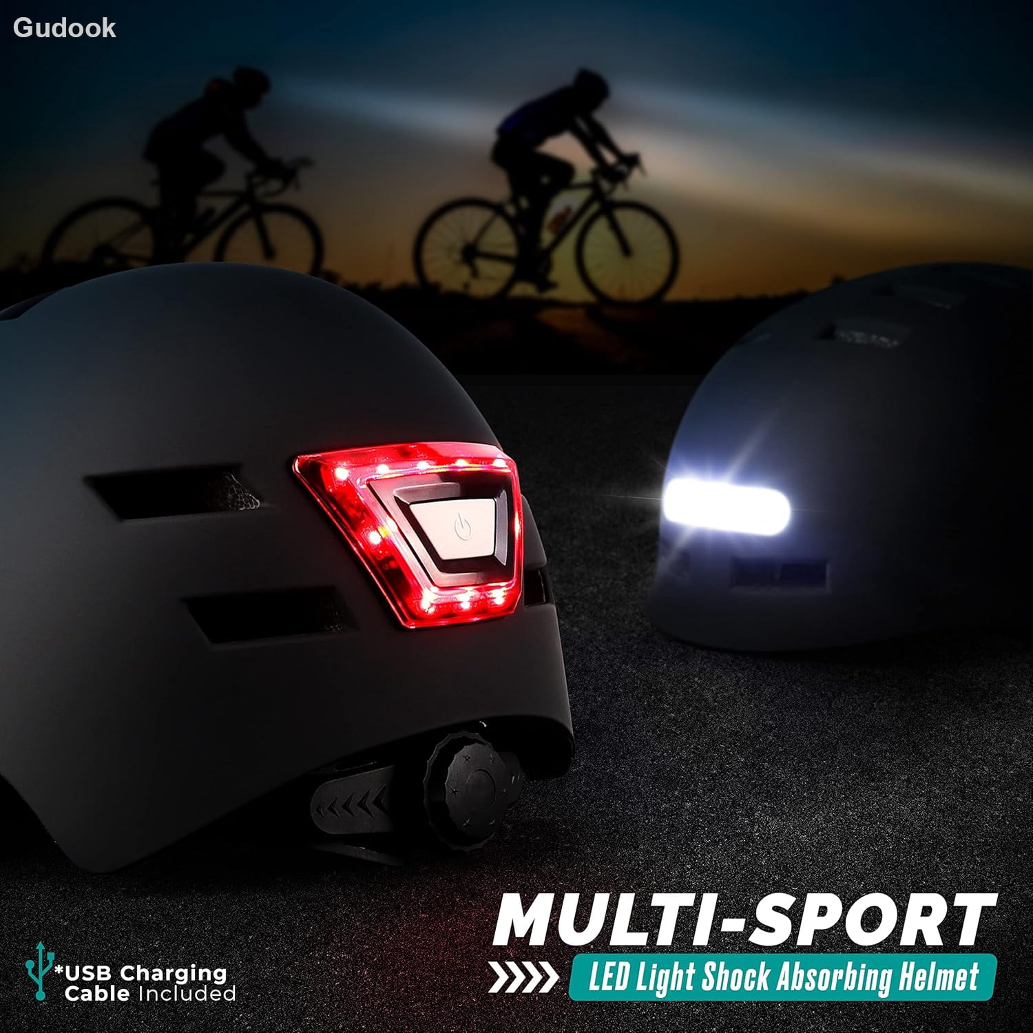 Adult Bike Helmet with Light - Bicycle Helmets Men - Women - Front and Back LED Lights Adjustable Cycling Helmet for Urban Commuter Biking Scooter