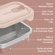 Bentgo MicroSteel Heat & Eat Container – Microwave-Safe, Leak-Proof, Easy-to-Clean, Lightweight Stainless Steel Reusable Food Storage with Airtight Silicone Lid (Snack Size; 2-Cup Capacity; Rose)