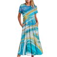 thumbnail image 2 of Robes pour Femmes Été 2024, Robe Décontractée à Manches Courtes, Col Rond, Robe Maxi Fluide à Étages avec Poches, Impression, 50 % de Réduction!, 2 of 7