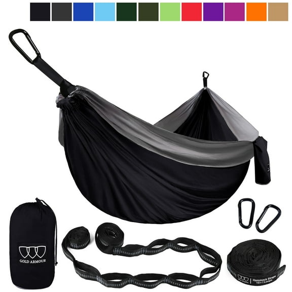 Gold Armour Camping Hammock - Extra Large Double Parachute Hammock Black