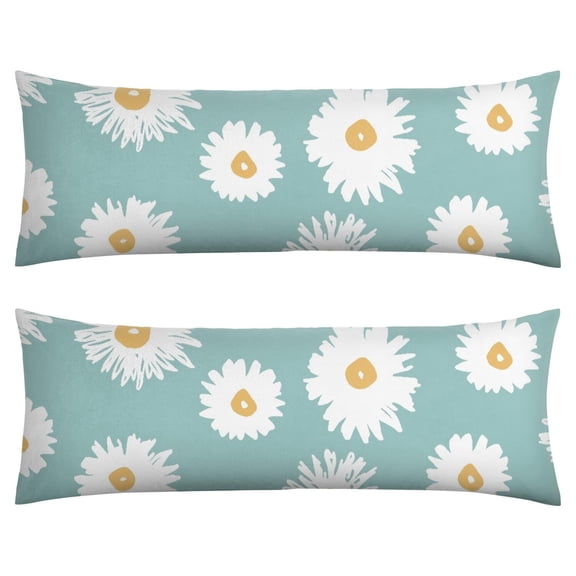 Wildflower Daisy Body Pillow Cover 20x54 - Long Pillow Case with Hidden Zipper - Artistic Daisy Print - Cozy & Stretchy for Maternity Use