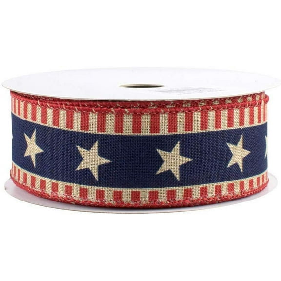 Stars & Bars Patriotic Ribbon - 1 1/2" x 10 Yards, American Flag Wired Ribbon, Memorial Day, Wreath, 4th of July, Election, USA, President's Day