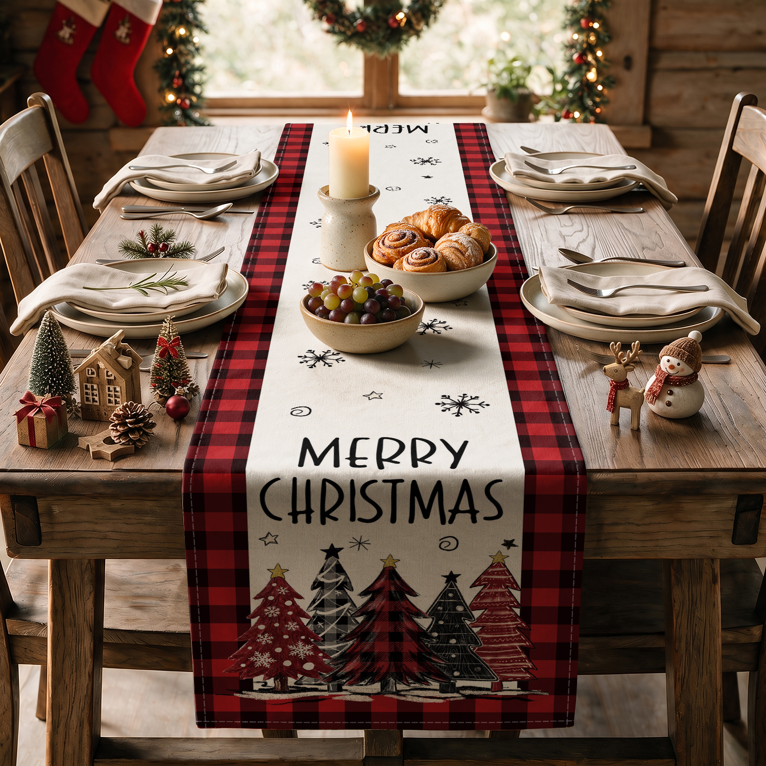 Sm:)e Buffalo Plaid Christmas Trees Table Runner photo 4