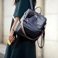 thumbnail image 2 of Mochila para Mujer, Bolso de Hombro de Moda Informal de Cuero PU, Correa Colorida Desmontable Convertible, 3 Formas de Llevar, Negro, 2 of 5