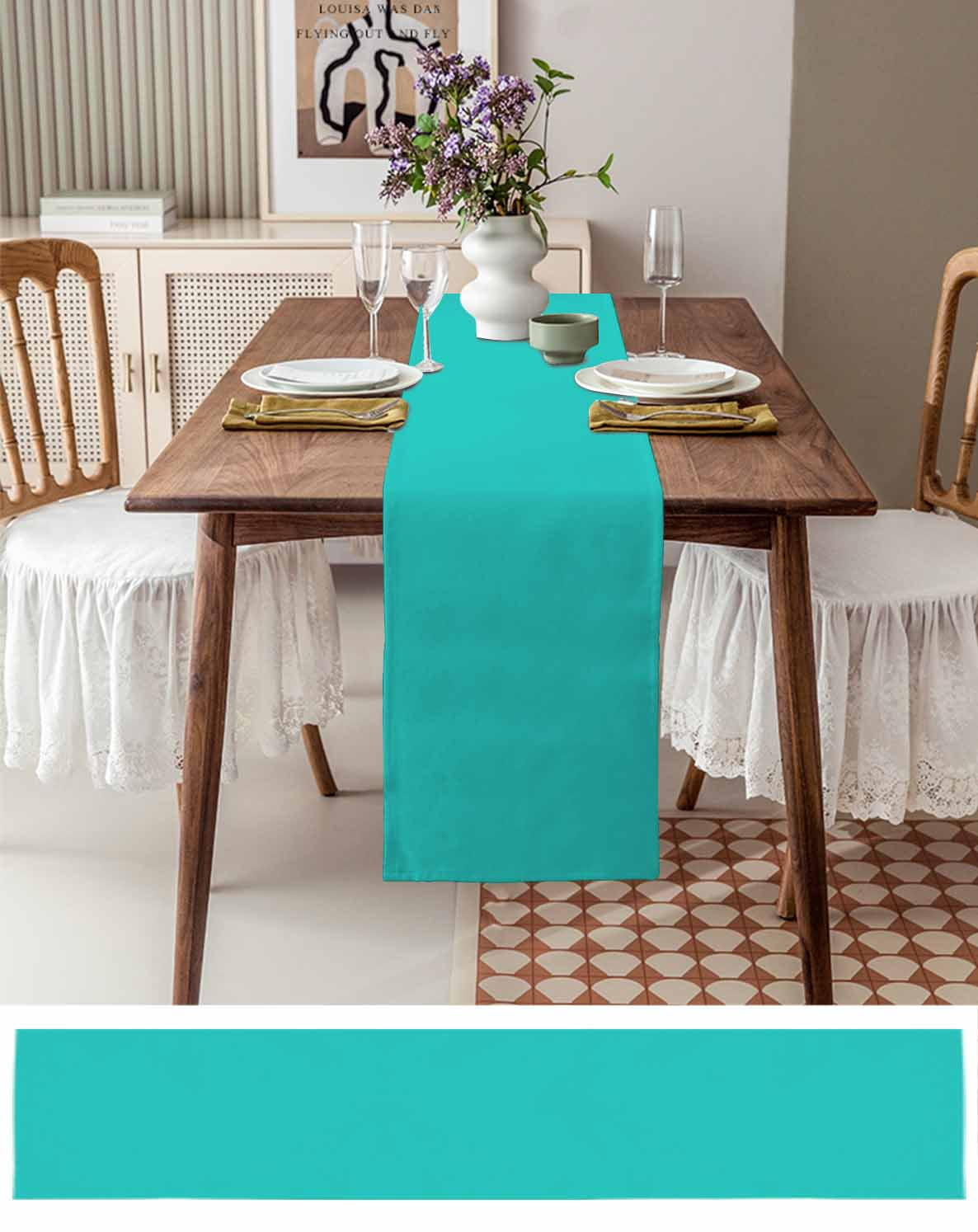 nqOlkjepod Turquoise Table Runner 60 Inches Long Farmhouse Dress Scarves, Modern Pure Turquoise Dining Tablerunner for Coffee Table/Kitchen Island/Party Décor, 13" x 60"