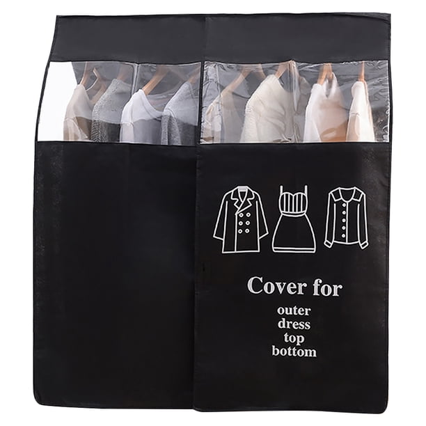 Bewildely Bolsa colgante para ropa, armario, abrigo, bolsa de almacenamiento, organizador con ventana transparente Cubiertas para muebles de jardín negro