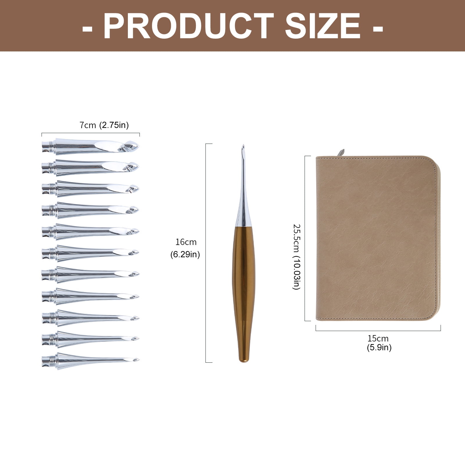 Professional Interchangeable Aluminum Crochet Hook with 11 Replaceable Tip 3.5mm-10mm Ergonomic Handle Crochet Hook