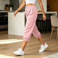 thumbnail image 3 of cocolona Womens Casual Waffle Capri Pants Solid Color Elastic Waist Drawstring Workout Jogger Cropped Pants with Pockets, 3 of 5