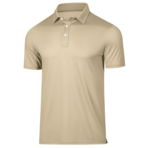 Men's Golf Polo Collar Shirts with Three Buttons Lightweight and Breathable for Men Khaki L