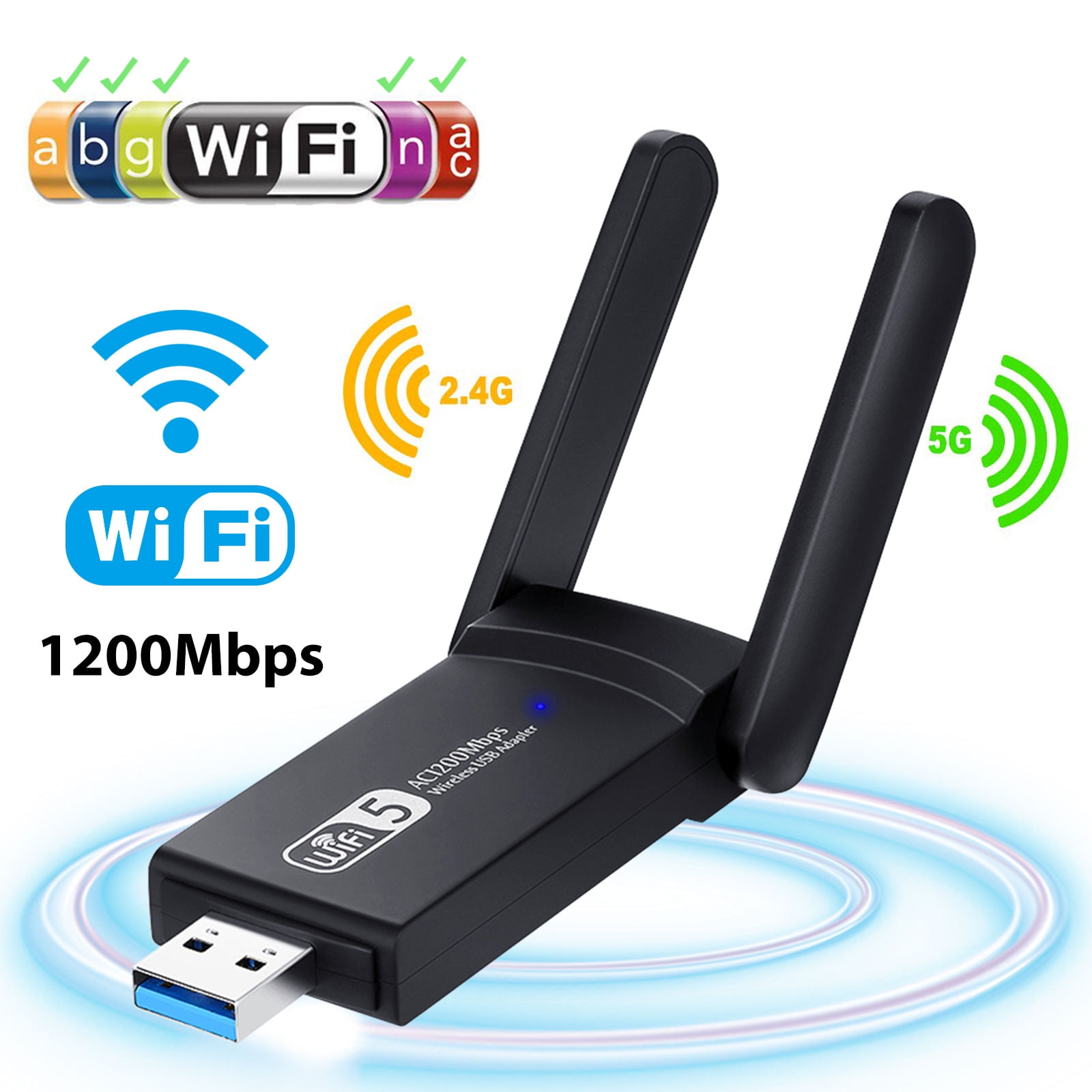 Aigital Adattatore WiFi 600 Mbps Wireless Network USB Dongle 5GHz DUAL a Lungo Raggio CD 