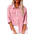 thumbnail image 2 of CAIXIA Women's Casual Long Sleeve Blouse with Pockets Solid Color Shirt Top Comfortable Full Sleeve Design ,Pink, 2 of 5