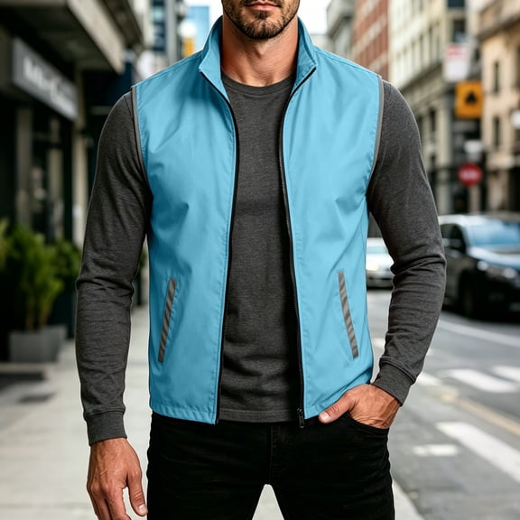 LEKWK Safety Vest for Men High Visibility Reflective Strip Sleeveless Jacket Lightweight Windbreaker Activewear for Night Work Cycling Running Outdoor