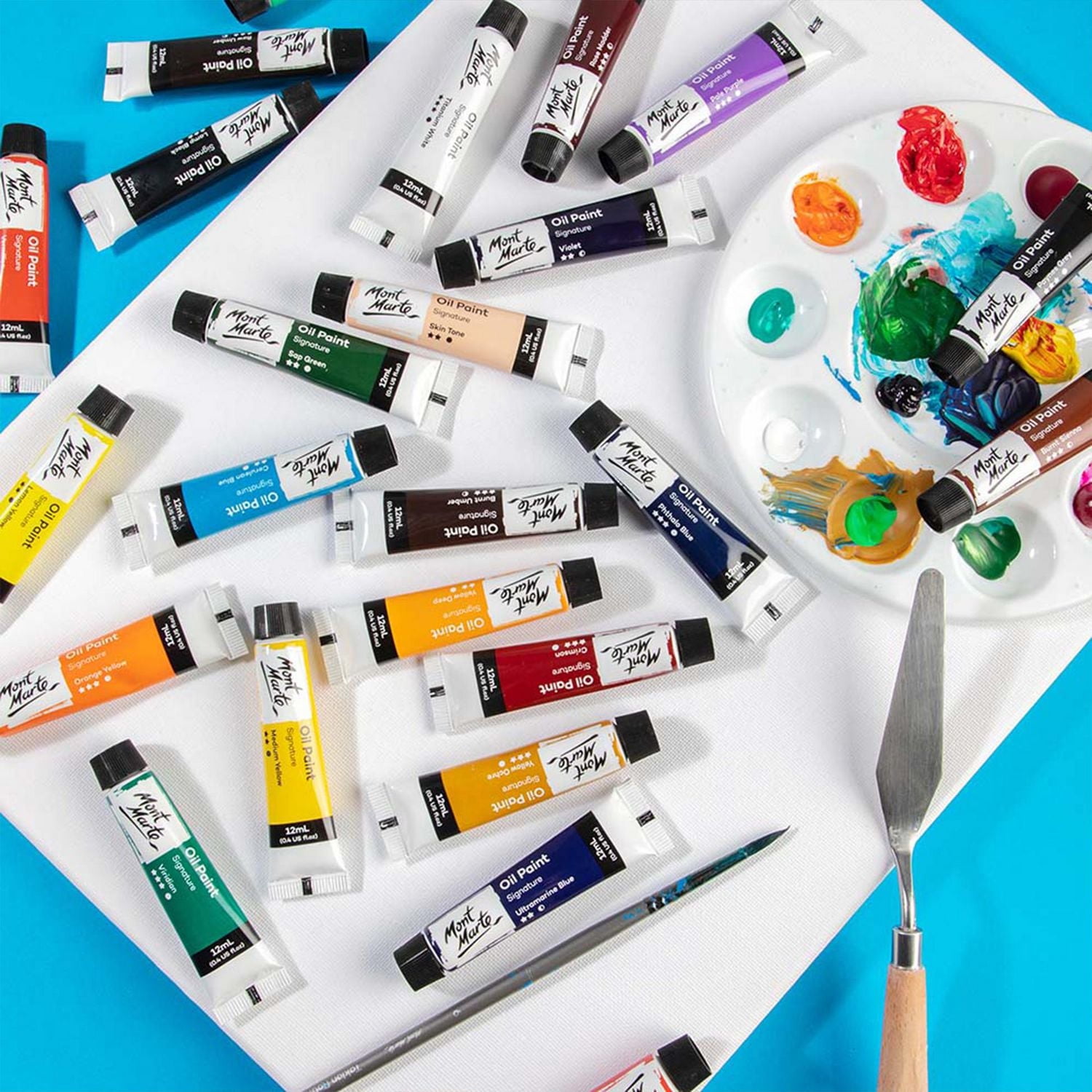 MONT MARTE Oil Paints Set 24pcs, 12 ml (0.4 US fl. oz), High Quality, Excellent Coverage, MM OIL PAINTS 24PC