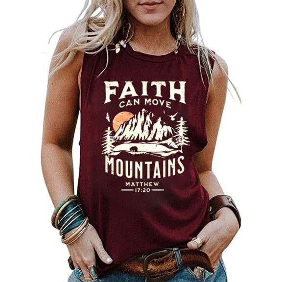 XIAONU Mountain Faith Letter Graphic Tank for Women Sleeveless Crewneck Pullover Tank Top Breathable Rustic Outdoor Tanks