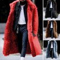 thumbnail image 2 of comerut Men Winter Coat Thick Soft Plush Solid Color Long Sleeve Cold Resistant Single-breasted Lapel Outdoor Warm Mid Length Coat, 2 of 8