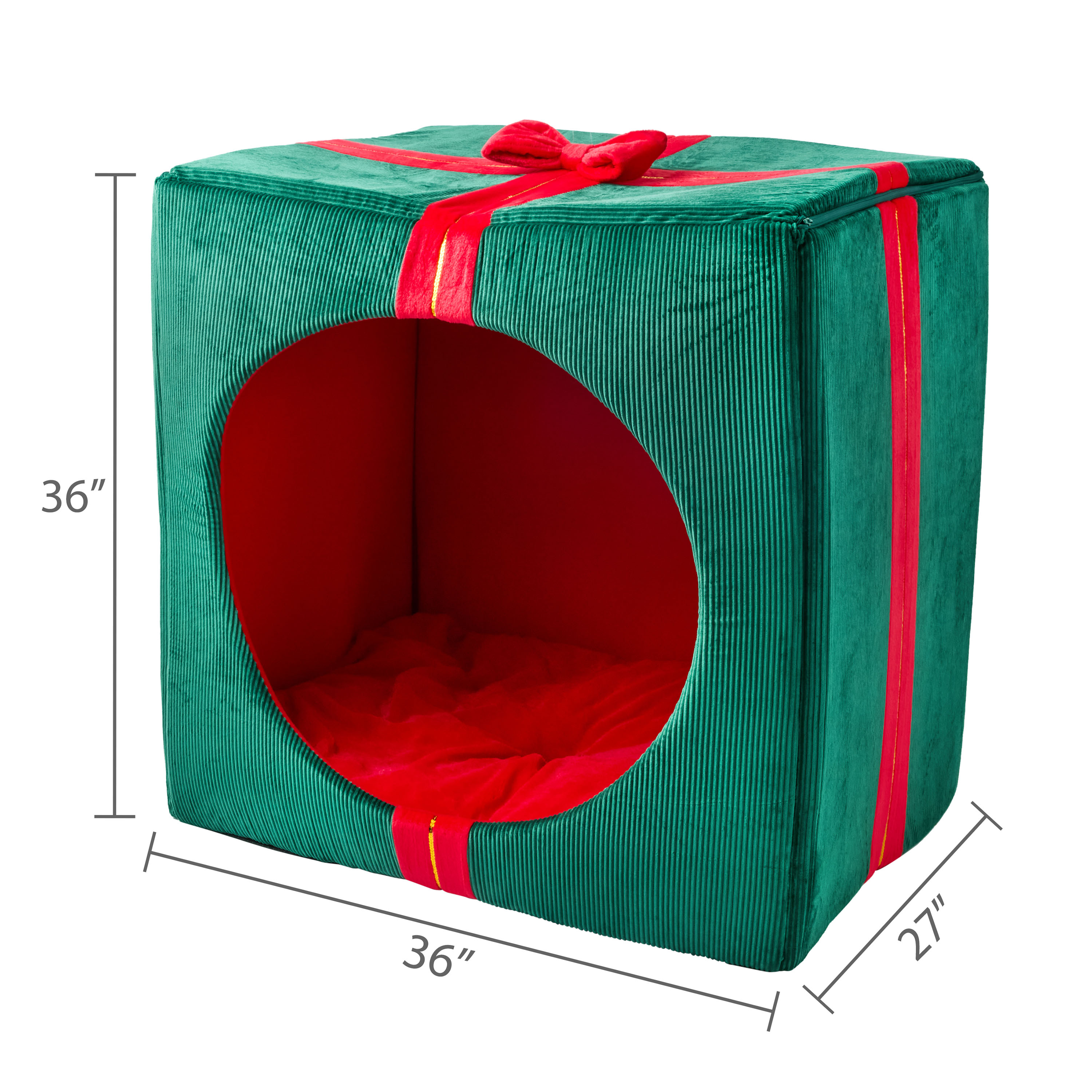 Vibrant Life Holiday Gift Extra Large Pet Bed, Red and Green, 36" x 27" x 36"