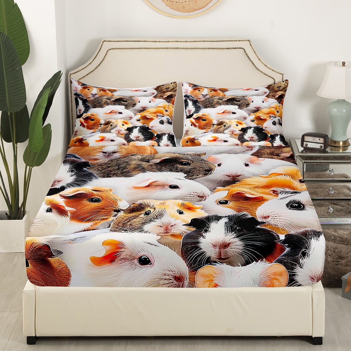 YST Guinea Pig Bed Sheets Queen Size 4Pcs,Kawaii Mouse Sheet Set
