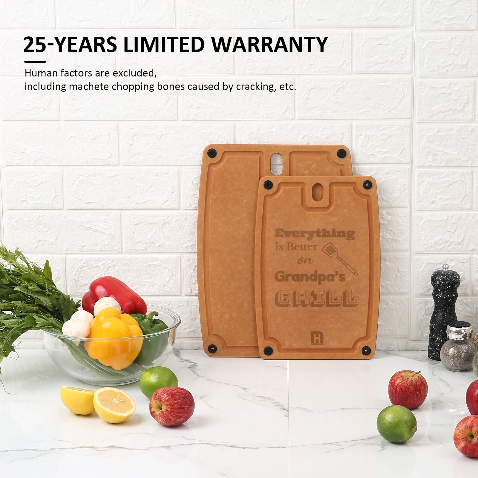 Hansmart Eco-Friendly 2 Pack Cutting Boards with Juice Grooves and Handles - Medium & Large