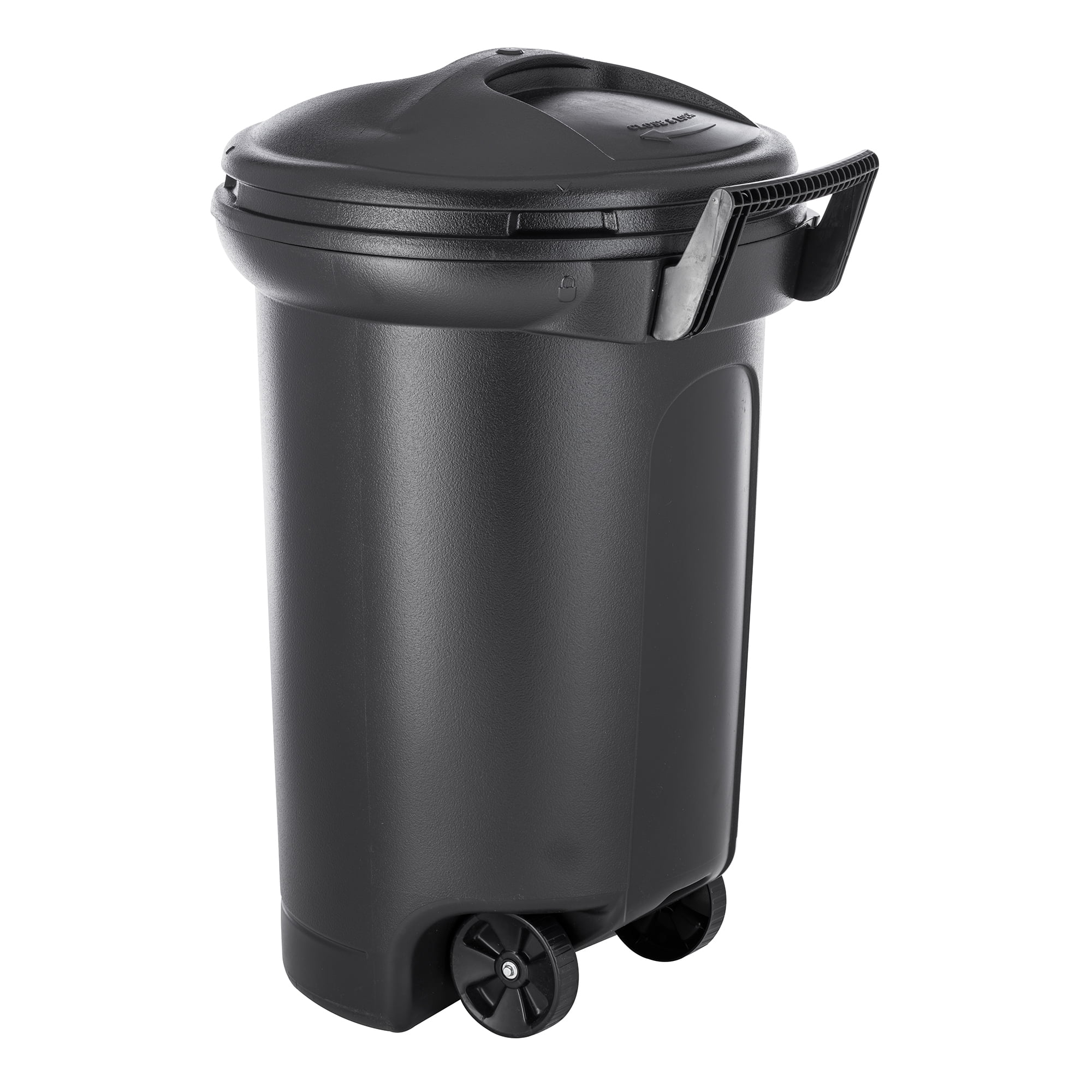 32 Gallon Wheeled Outdoor Garbage Can with Attached Lock Lid and Heavy-Duty  Handles, Black, Heavy-Duty Construction, Perfect Backyard, Deck, or Garage  Trash Can, 2 Pack