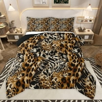 Manfei Cheetah Leopard Print 2pcs Bedding Comforter Set for Female Girls,Animal Print Patchwork Twin Comforter Sets,Black Brown Breathable Bedding Set,Super Cozy Room Decor,Reversible