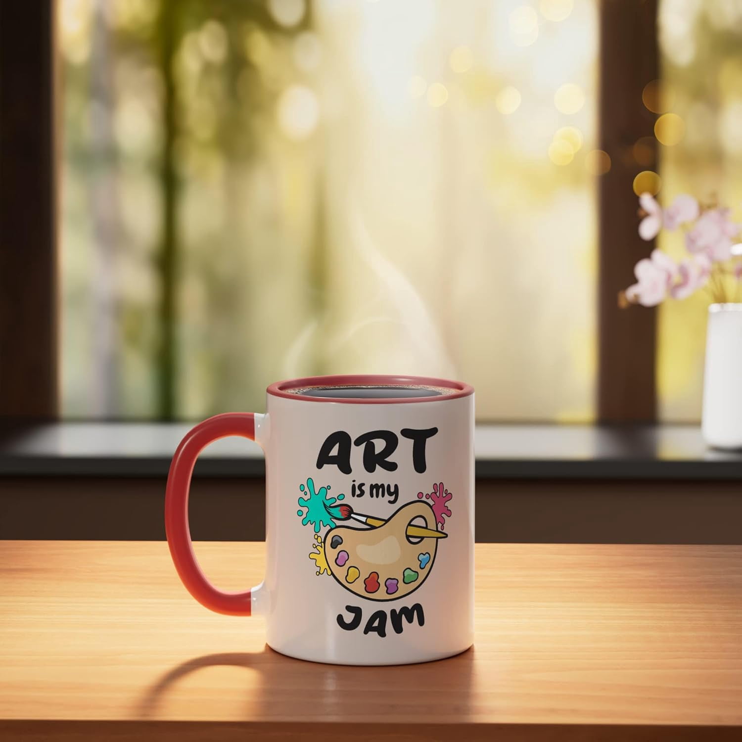 JJEAN-Art Is My Jam Brush Painter Paint Palette for Artists Ceramic Mug, Red/White