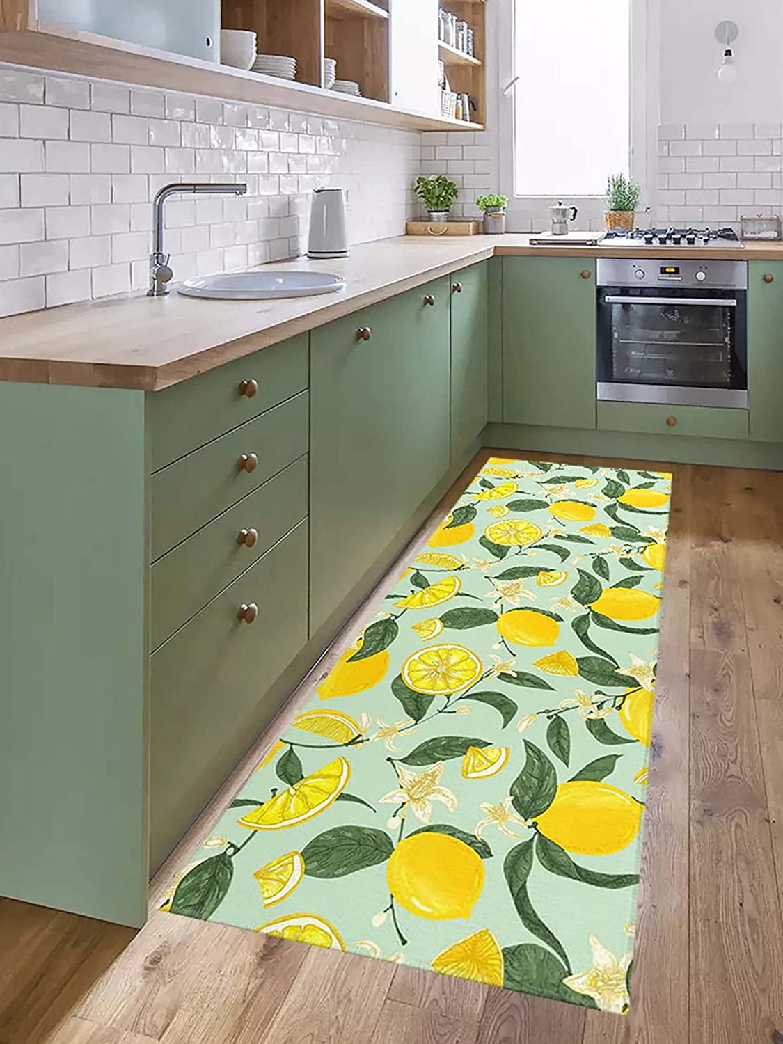 Lemon Kitchen Rug Lemon Kitchen Mat Lemon Rug Lemon Rugs for Kitchen Rug Kitchen Blue Green Rustic Rugs Decorations Non-Slip Floor Mat Doormat Runner Rug for Kitchen, Laundry, Living Room, Front Door