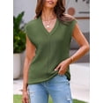 thumbnail image 3 of Summer Womens V Neck Cap Sleeve Tops Casual Loose Fit Knit Lightweight Going Out Sweater Pullover Top, 3 of 6