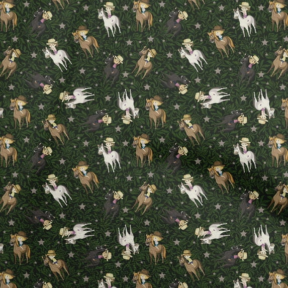oneOone Cotton Flex Forest Green Fabric Cowboy Sewing Material Print Fabric By The Yard 40 Inch Wide