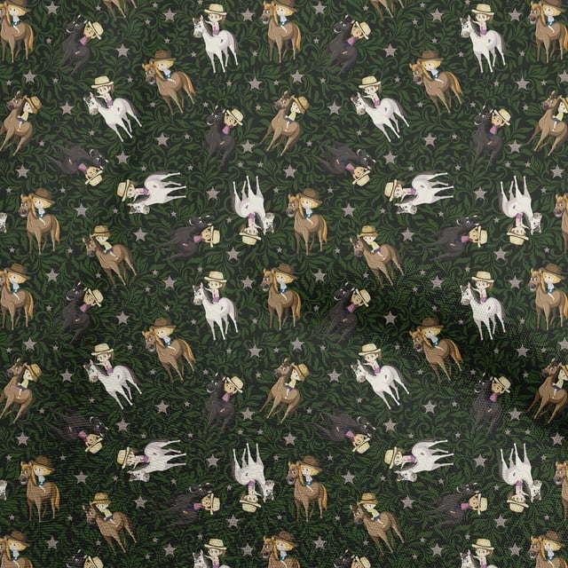 oneOone Polyester Spandex Forest Green Fabric Cowboy Sewing Craft Projects Fabric Prints By Yard 56 Inch Wide