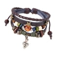 thumbnail image 1 of Xuanheng PU Leather Beaded Bracelet Musical Note Charm Bracelet for Gift Dating Daily Brown, 1 of 8